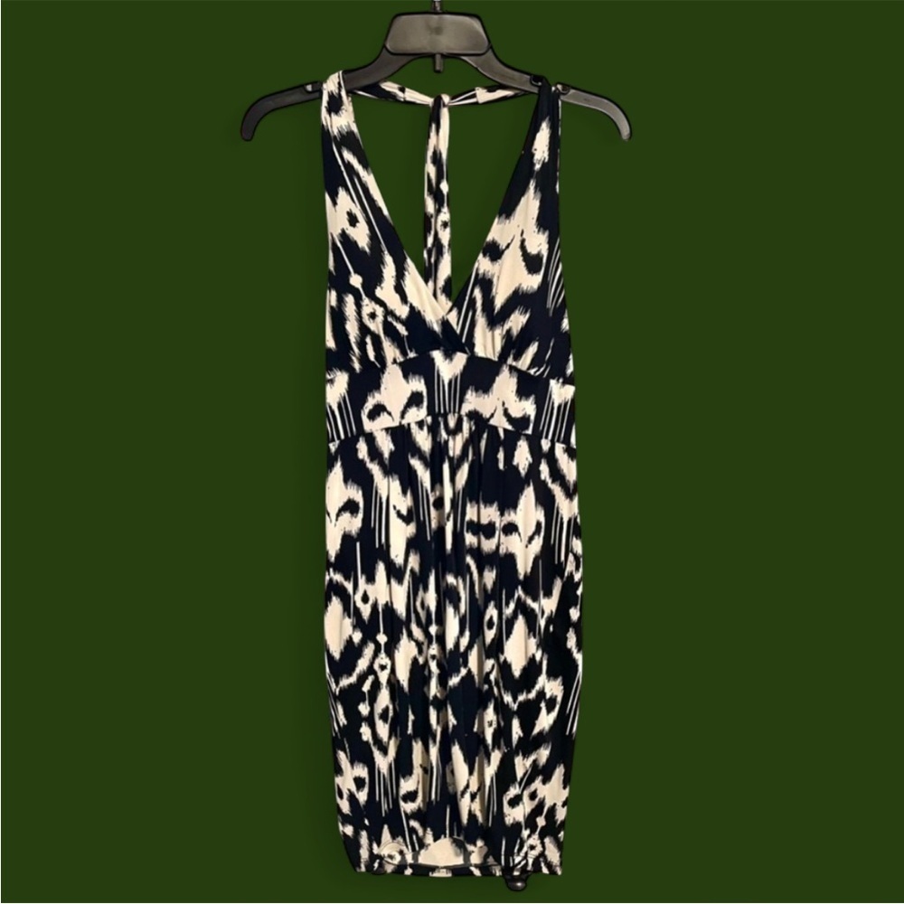 Forever 21 Black & White Ikat Print Small Halter Dress Slinky Backless Stretchy